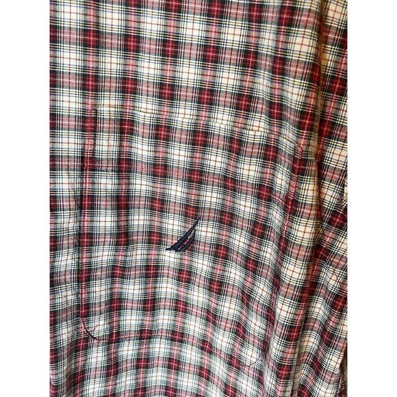 Nautica Mens Medium Red Plaid Long Sleeve Button Up Shirt W/ Pocket Used - Picture 2 of 6